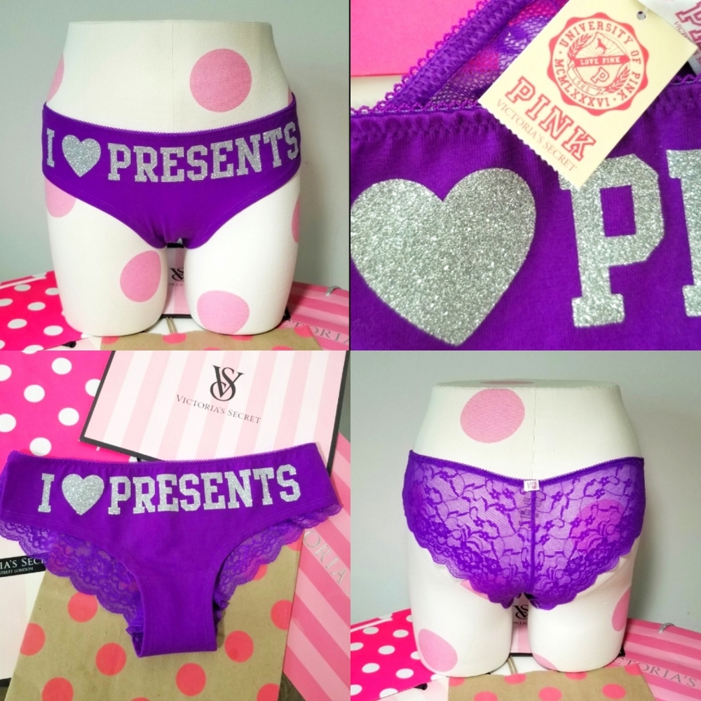 Victoria's Secret PINK Vintage Lace Back Low Rise Hipster Panty NWT Glitter